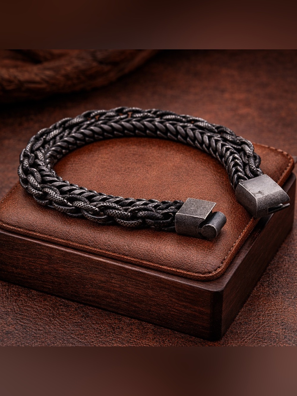 Double chain Black Stainless steel Bracelet